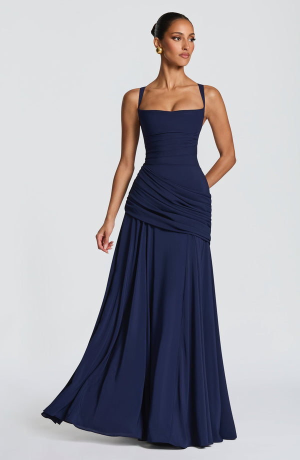 Backless Draped Maxi Dress Tie-Back – Calista - Hadassha
