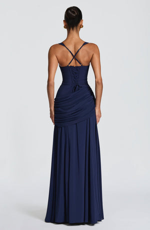 Backless Draped Maxi Dress Tie-Back – Calista - Hadassha