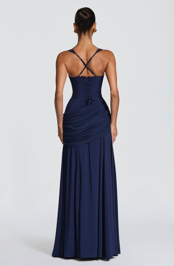 Backless Draped Maxi Dress Tie-Back – Calista - Hadassha