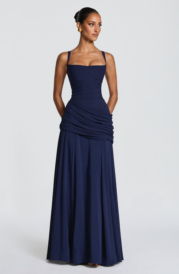 Backless Draped Maxi Dress Tie-Back – Calista - Hadassha
