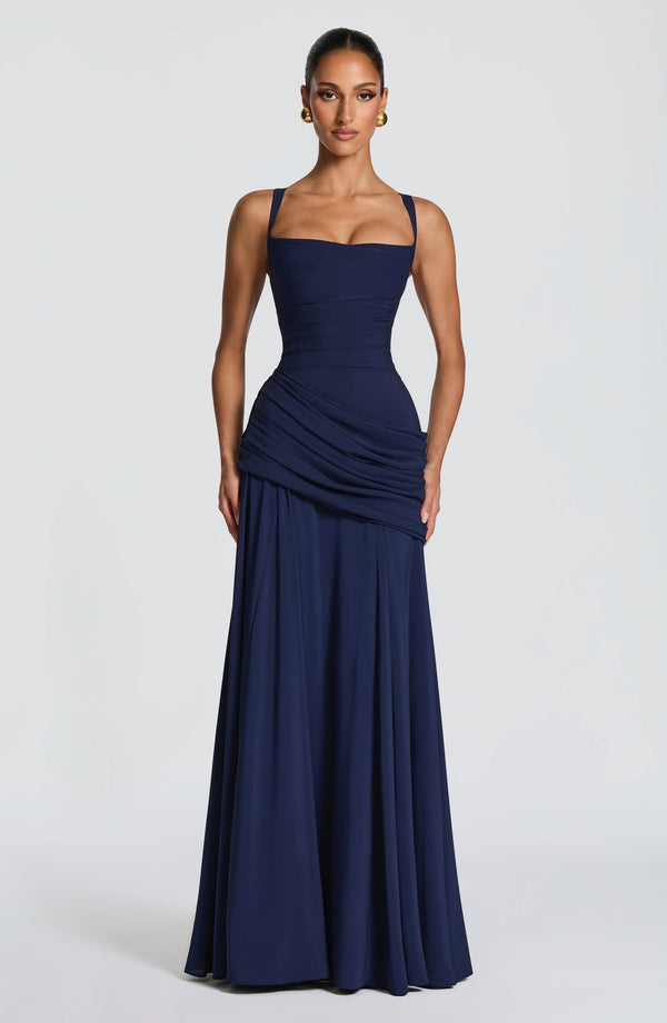 Backless Draped Maxi Dress Tie-Back – Calista - Hadassha