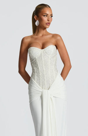 Beaded Mesh Bodice Maxi Dress – Carina - Hadassha