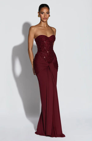 Beaded Mesh Bodice Maxi Dress – Carina - Hadassha