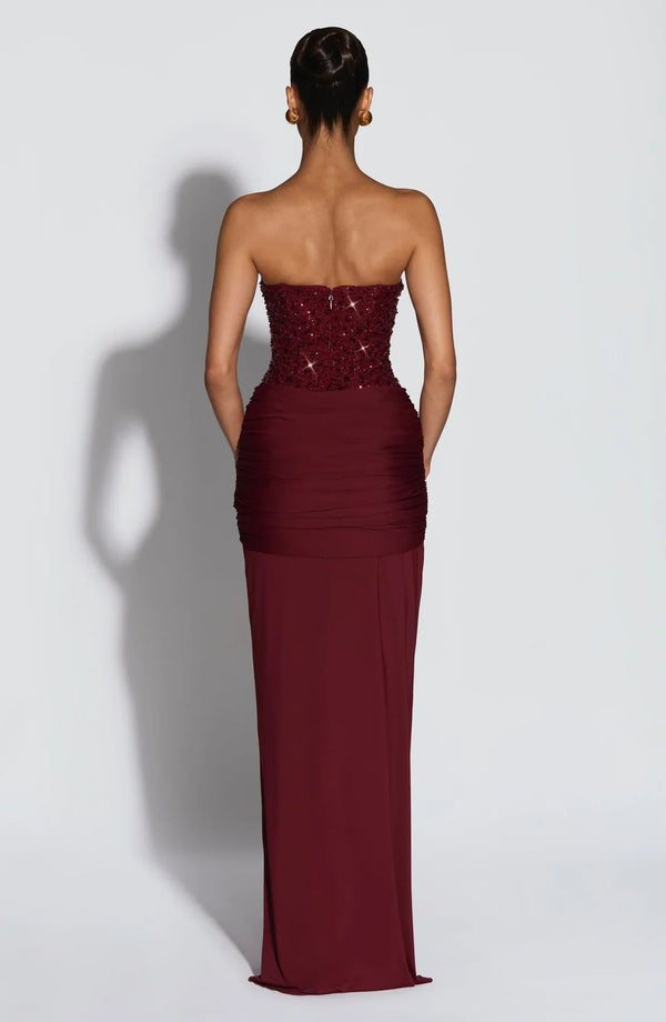 Beaded Mesh Bodice Maxi Dress – Carina - Hadassha