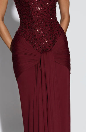 Beaded Mesh Bodice Maxi Dress – Carina - Hadassha