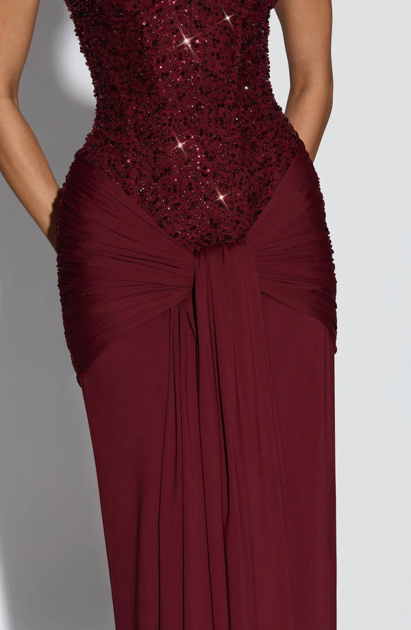 Beaded Mesh Bodice Maxi Dress – Carina - Hadassha