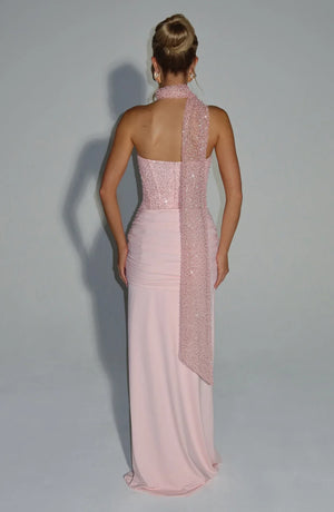 Beaded Mesh Bodice Maxi Dress – Carina - Hadassha