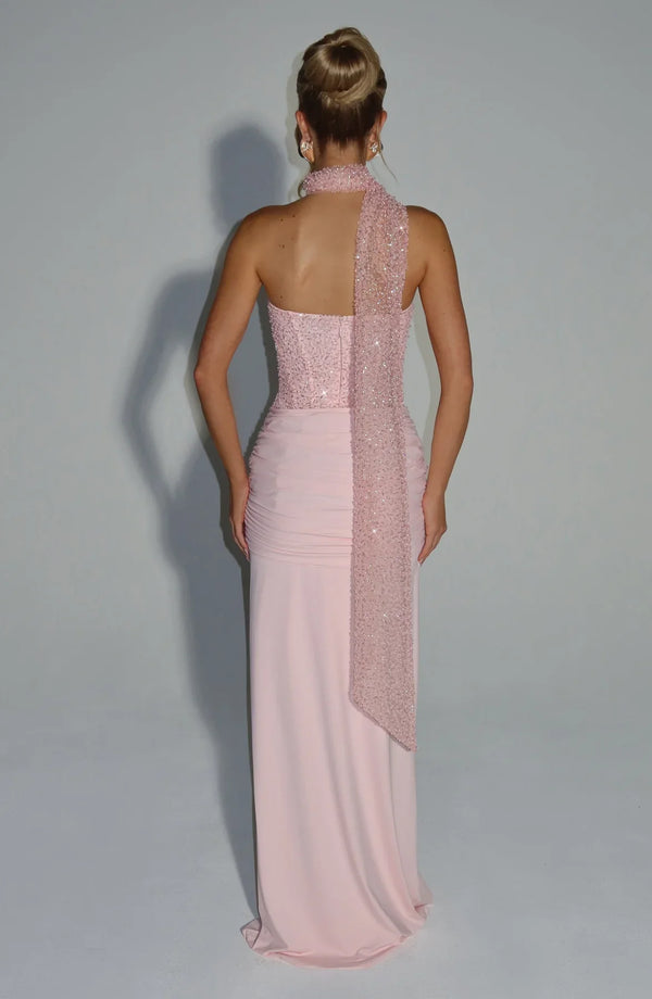 Beaded Mesh Bodice Maxi Dress – Carina - Hadassha