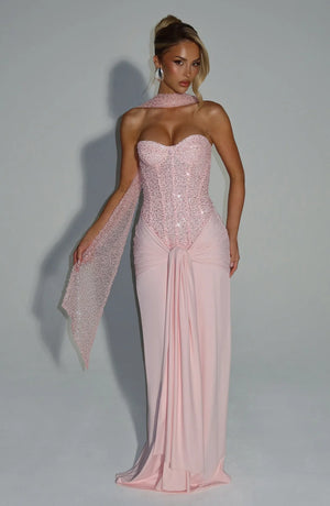 Beaded Mesh Bodice Maxi Dress – Carina - Hadassha