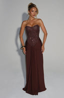 Beaded Mesh Bodice Maxi Dress – Carina - Hadassha
