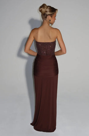 Beaded Mesh Bodice Maxi Dress – Carina - Hadassha