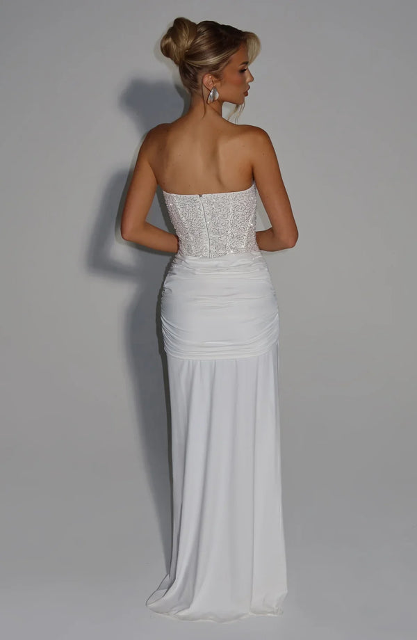 Beaded Mesh Bodice Maxi Dress – Carina - Hadassha