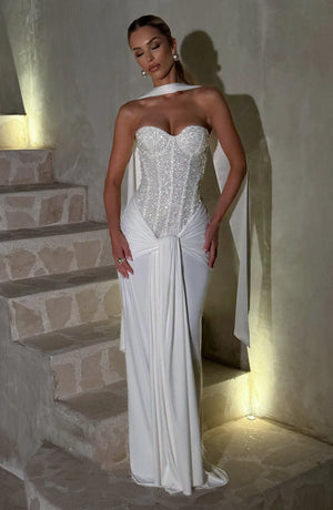 Beaded Mesh Bodice Maxi Dress – Carina - Hadassha