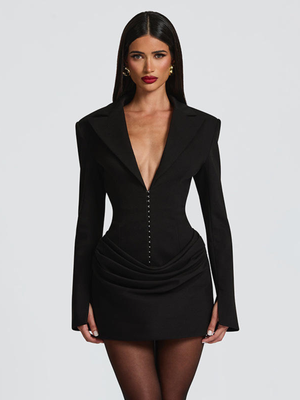 Blazer Shirt Corset Dress – Louisa - Black - Hadassha