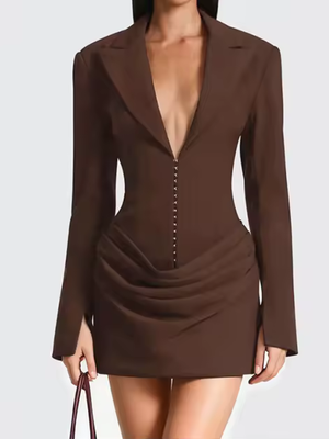 Blazer Shirt Corset Dress – Louisa - Brown - Hadassha