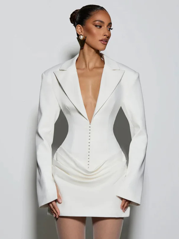 Blazer Shirt Corset Dress – Louisa - White - Hadassha