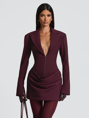 Blazer Shirt Corset Dress – Louisa - Wine - Hadassha