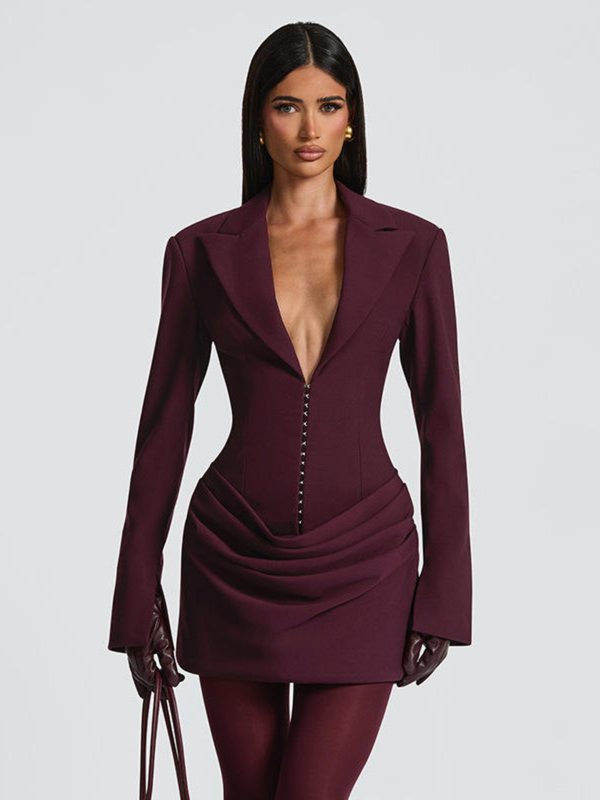 Blazer Shirt Corset Dress – Louisa - Wine - Hadassha