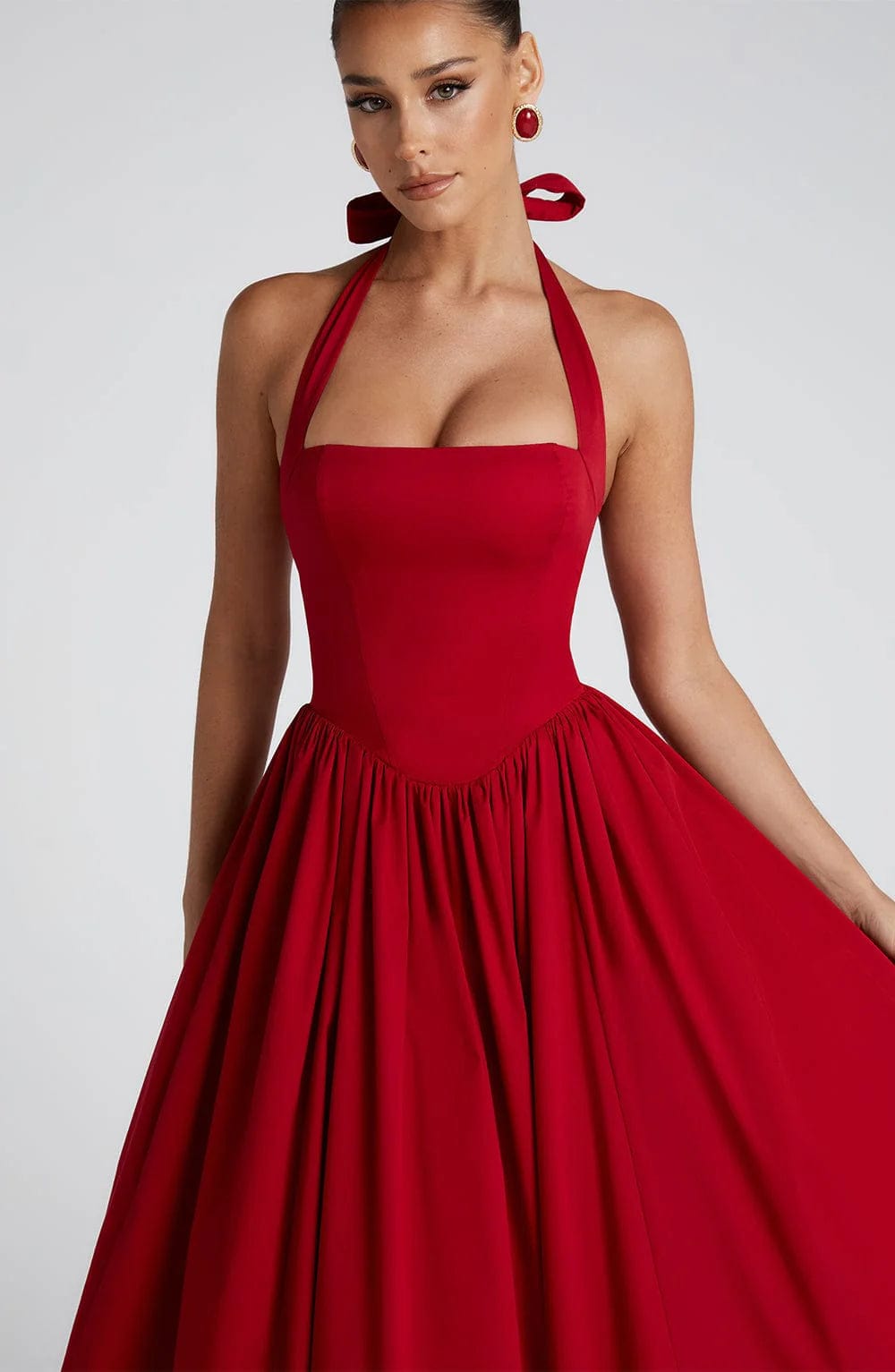 Boned Corset Midi Dress Sculpting Tulle-Lined – Elisabetta - Red - Hadassha