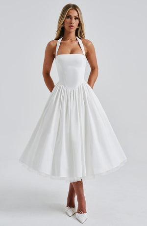 Boned Corset Midi Dress Sculpting Tulle-Lined – Elisabetta - White - Hadassha