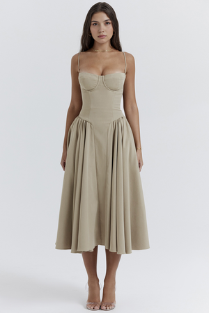 Bustier Dress Waist-Sculpting Adjustable Straps – Sylvia - Beige - Hadassha