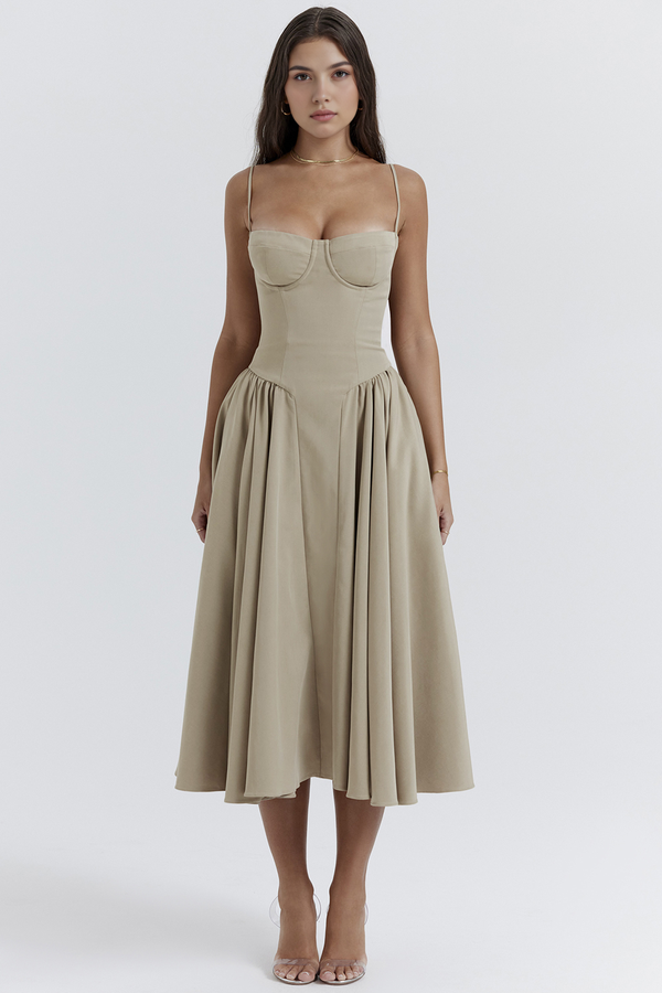 Bustier Dress Waist-Sculpting Adjustable Straps – Sylvia - Beige - Hadassha
