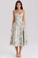 Bustier Dress Waist-Sculpting Adjustable Straps – Sylvia - Floral Green - Hadassha