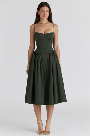 Bustier Dress Waist-Sculpting Adjustable Straps – Sylvia - Moss Green - Hadassha