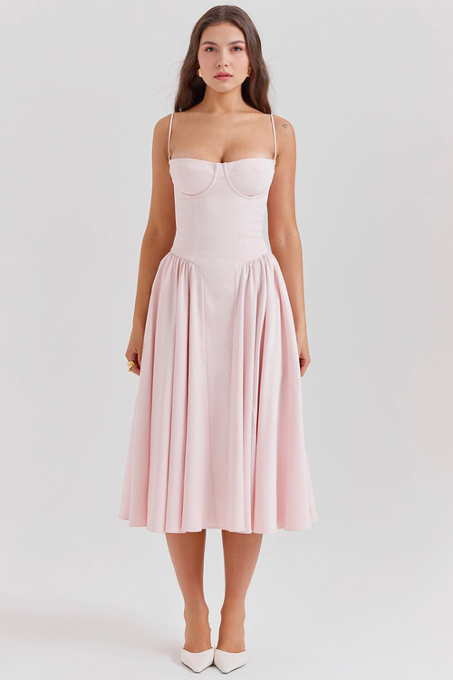Bustier Dress Waist-Sculpting Adjustable Straps – Sylvia - Pink - Hadassha