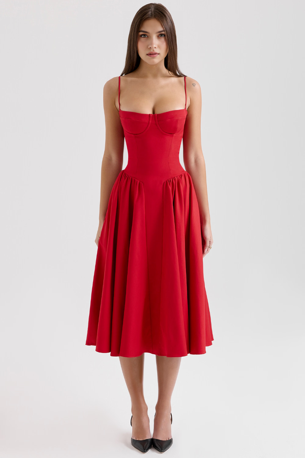 Bustier Dress Waist-Sculpting Adjustable Straps – Sylvia - Red - Hadassha