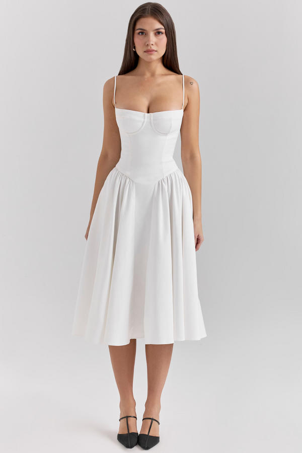 Bustier Dress Waist-Sculpting Adjustable Straps – Sylvia - White - Hadassha