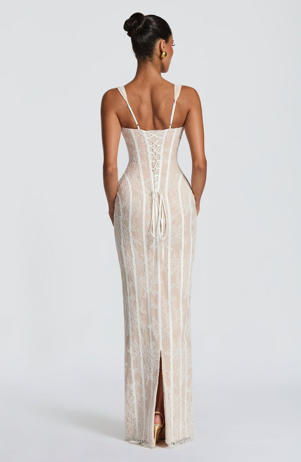 Corset Lace Maxi Dress – Genevieve - Ivory - Hadassha