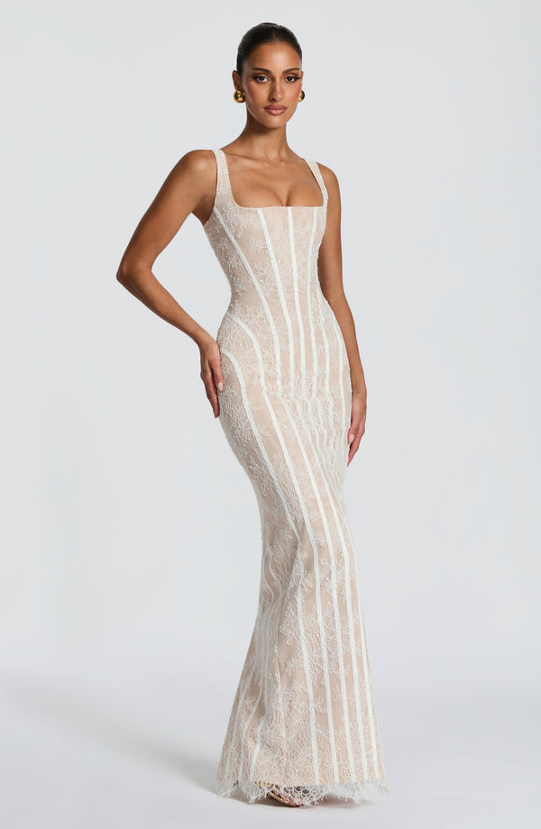 Corset Lace Maxi Dress – Genevieve - Ivory - Hadassha