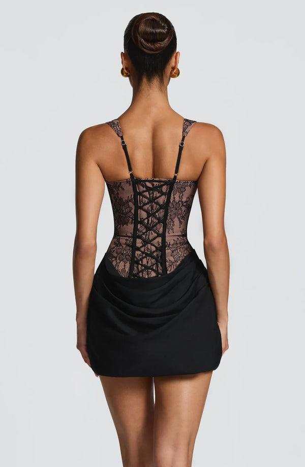 Corset Lace Mini Dress Draped Skirt – Cornelia - Hadassha