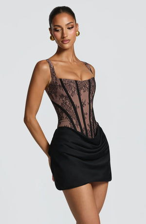 Corset Lace Mini Dress Draped Skirt – Cornelia - Hadassha
