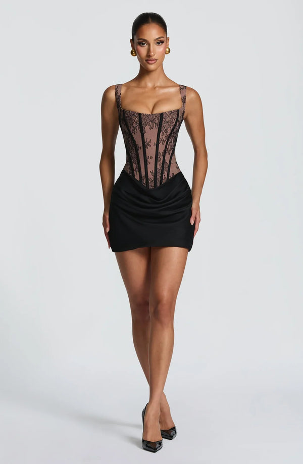 Corset Lace Mini Dress Draped Skirt – Cornelia - Hadassha