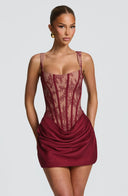 Corset Lace Mini Dress Draped Skirt – Cornelia