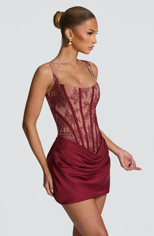 Corset Lace Mini Dress Draped Skirt – Cornelia