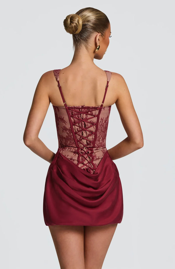 Corset Lace Mini Dress Draped Skirt – Cornelia