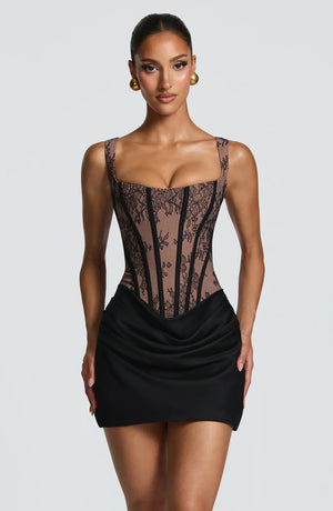 Corset Lace Mini Dress Draped Skirt – Cornelia - Hadassha