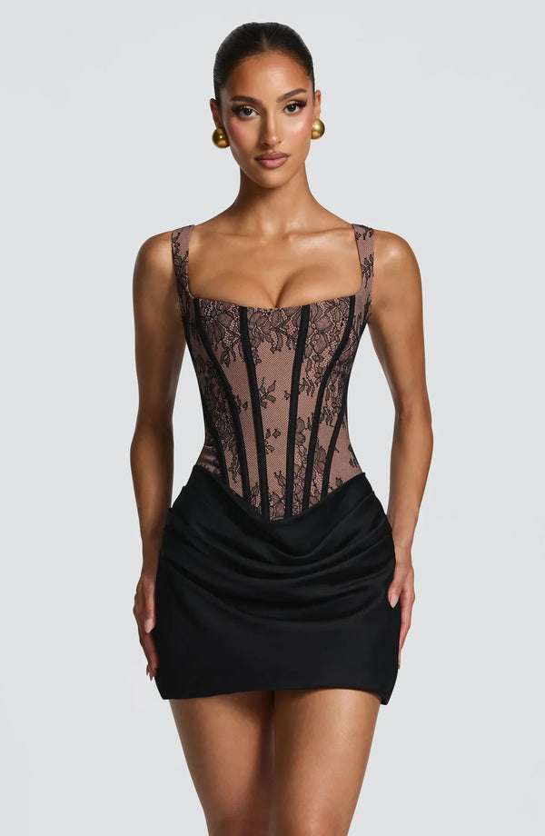 Corset Lace Mini Dress Draped Skirt – Cornelia - Hadassha