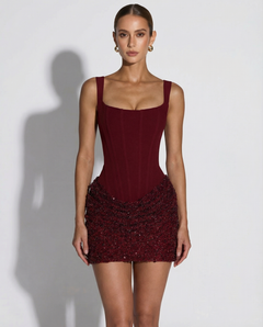 Corset Mini Dress Waist-Defining – Amara - Muted Red - Hadassha