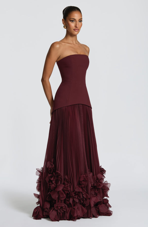 Corset Strapless Maxi Dress – Calla - Cherry Lacquer - Hadassha