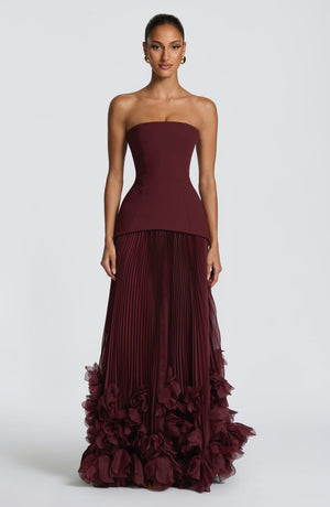 Corset Strapless Maxi Dress – Calla - Cherry Lacquer - Hadassha