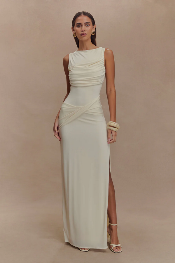 Draped Bodycon Midi Dress – Isolde - Hadassha