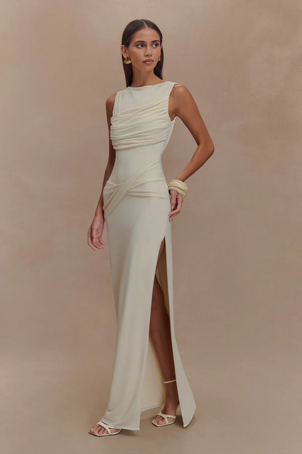 Draped Bodycon Midi Dress – Isolde - Hadassha