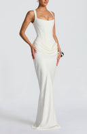 Draped Maxi Gown Figure-Flattering Satin – Lenore - Hadassha