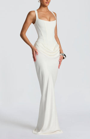 Draped Maxi Gown Figure-Flattering Satin – Lenore - Hadassha