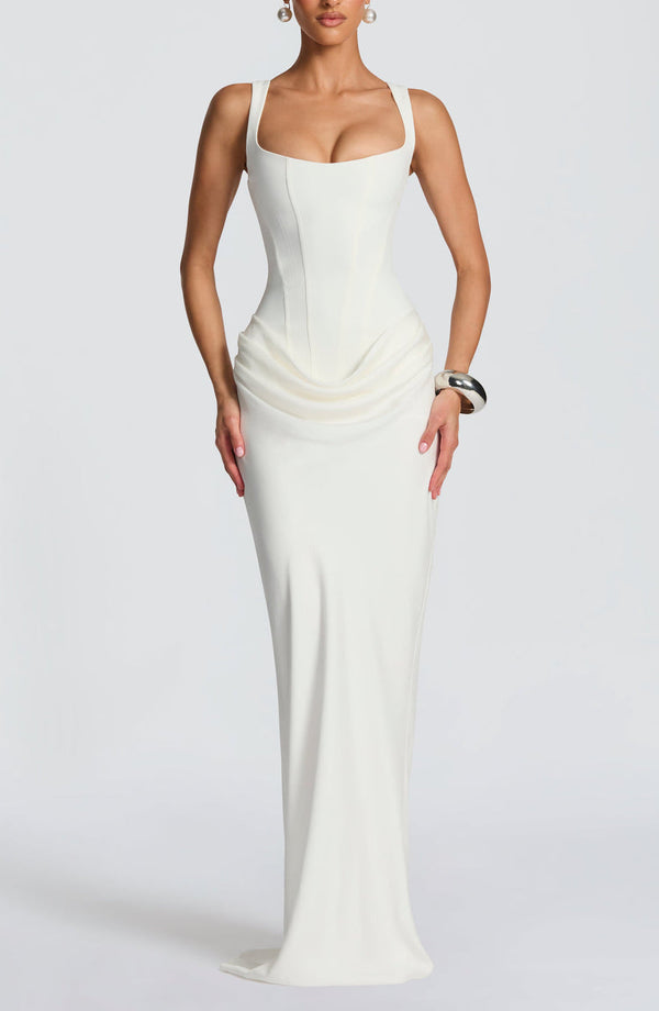 Draped Maxi Gown Figure-Flattering Satin – Lenore - Hadassha