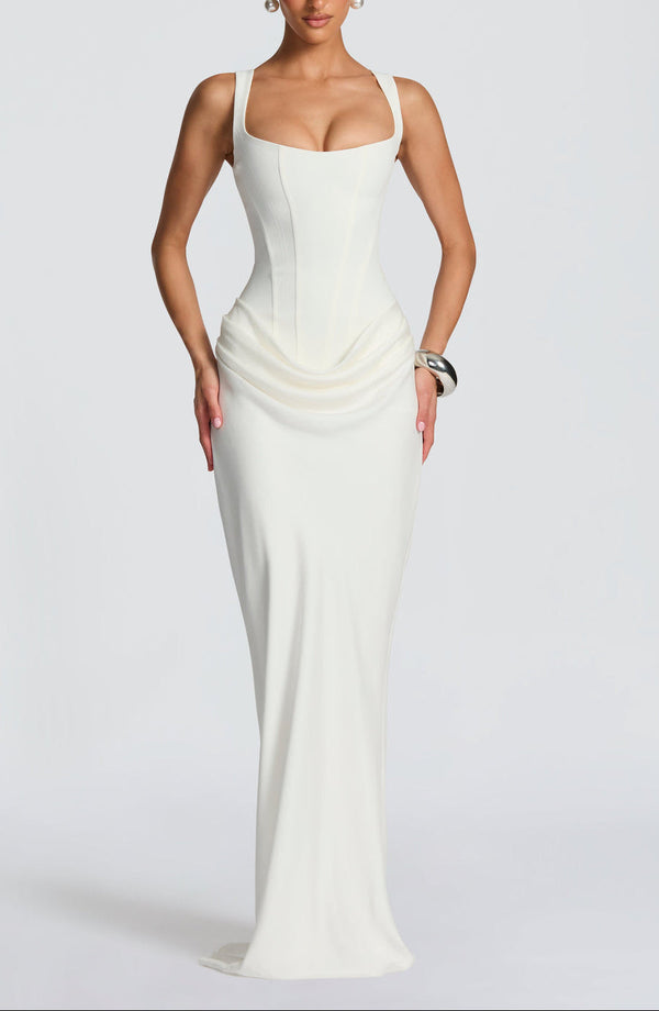 Draped Maxi Gown Figure-Flattering Satin – Lenore - Hadassha
